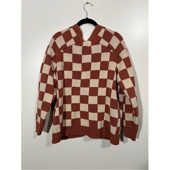 AE Checker Cardigan in Burnt Orange and Cream Size Medium Cotton Blend - Picture 4 of 10